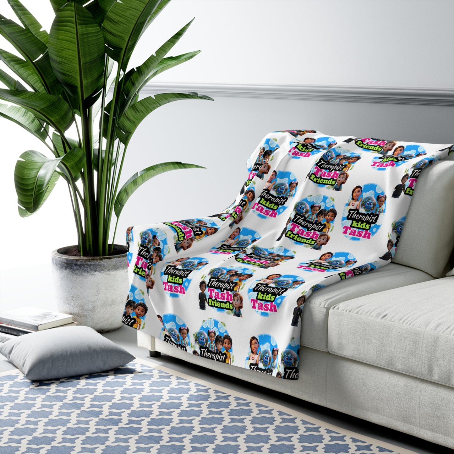"Therapist Tash Kids with Friends" Cozy Sherpa Fleece Blanket for Kids