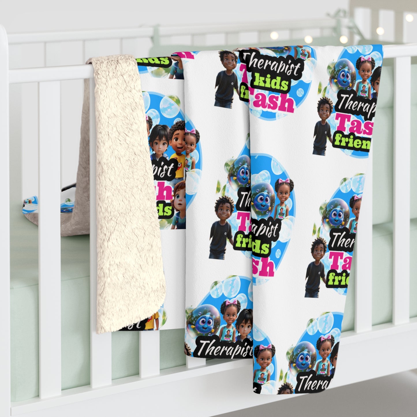 "Therapist Tash Kids with Friends" Cozy Sherpa Fleece Blanket for Kids
